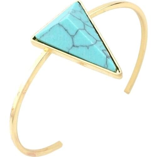 FYSL Light Yellow Gold Color Geometric Shape White Howlite Stone Open Bangle Green Turquoises Jewelry