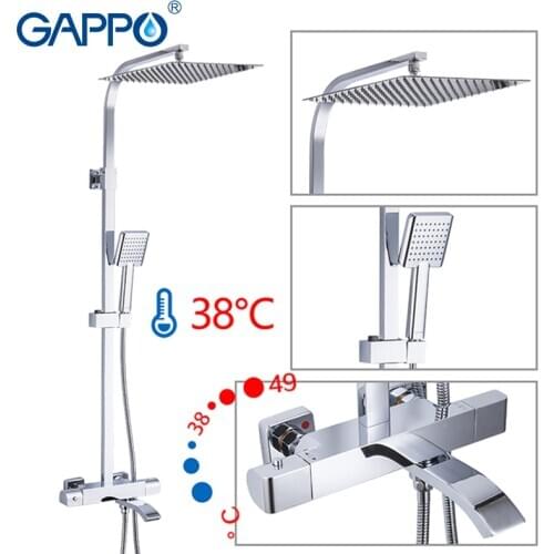 GAPPO Shower Faucets Thermostatic Bathroom Shower Set Thermostatic Bath Shower Waterfall Shower Heads Chrome Mixer Water Tap