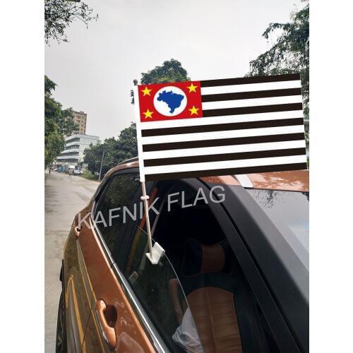 KAFNIK,30*45CM Brazil state of Sao Paulo Window Car Flags and Banners Countries World Custom Flags with 43/52cm flagpole for car