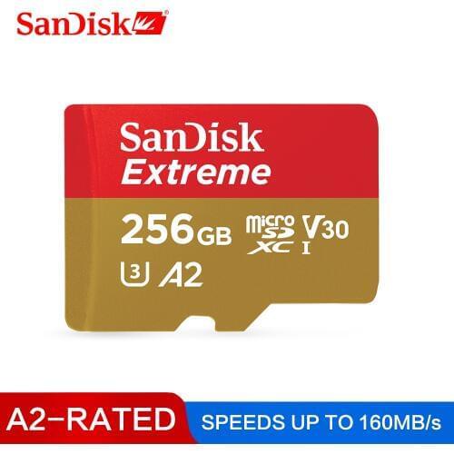 SanDisk Extreme Memory Card 256GB TF Flash Card 128GB 64GB SDXC UHS-I MicroSD Card U3 Class10 V30 A2 For gopro 4K UHD Video