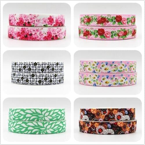 Q&N ribbon 7/8inch 22mm flower design Printed OEM grosgrain ribbon 50yards/roll for hair tie hair bows free shipping