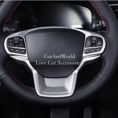 For Ford Explorer 2020 2021 Interior Steering Wheel Control Button Cover Trims ABS Carbon Fiber Sticker Car Styling Accessories
