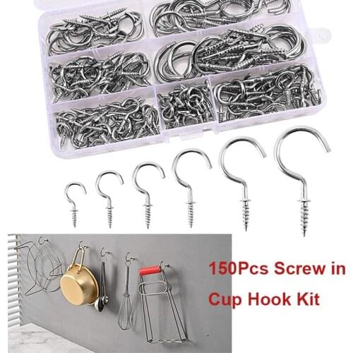 150Pcs Screw in Hooks Nickel Plated Screw in Hanger Hooks 1 Inch 1/2 Inch Heavy Duty Cup Hooks for Plant Home Outdoor Hardware