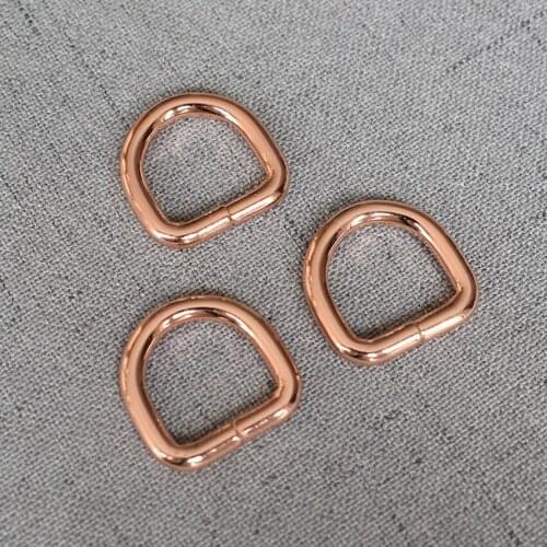 15mm Rose Gold Metal Non-Welded Nickel Plated Hardware D Ring For Luggage Backpack Cat Dog Collar-Strap DIY Accessory