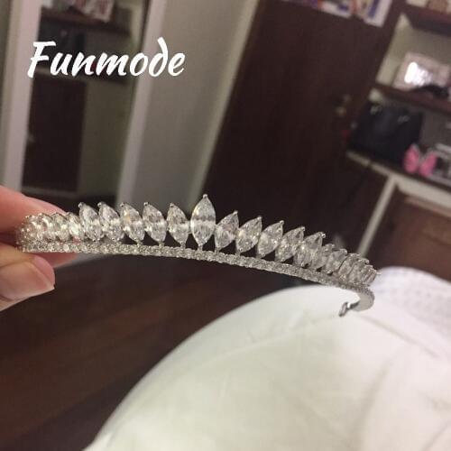 Funmode Fashion Jewelry White Crystal Bridal Crowns and Tiaras AAA Cubic Zirconia Stone Diadem Bridal Hair Accessories F004C