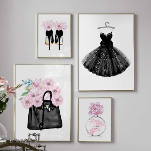Mode Kleid Handtasche Paris Parfüm Wand Kunst Leinwand Malerei Nordic Poster Und Drucke Wand Bilder Für Wohnzimmer Decor