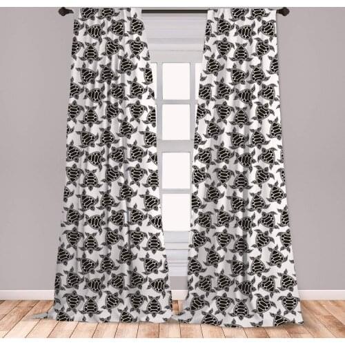 Sea Animals Curtains Monochrome Design of Heart Shaped Tortoise Sea Turtles Animal Window Treatments for Living Room Bedroom