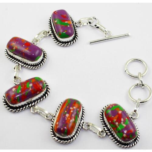 Mosaic Jaspers Bracelet Silver Overlay over Copper , 20.4 cm, B1912