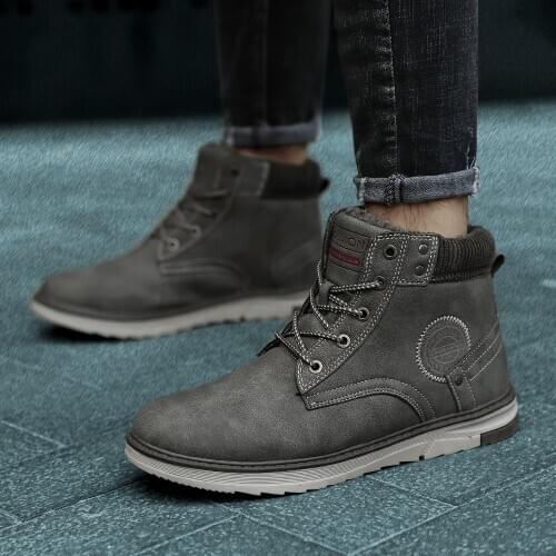 Leather Winter Men Boots Waterproof Warm Fur Snow Boots Men Outdoor Winter Work Casual Shoes Military Combat Ankle Boots