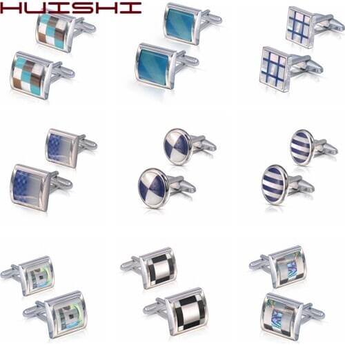 HUISHI Jewelry Cufflinks For Mens Wedding Shirt Cufflinks Brand Coloured Shell Cuff link Fashion Button High Luxury Wedding