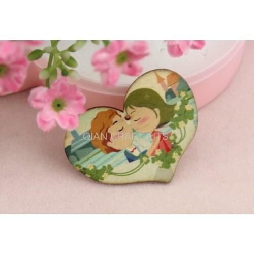 Set of 50pcs Large lovely Heart wooden Boy and Girl Cabochons Pendants for diy jewelry,scrapbook,bags,crafts 50mm-MK0207