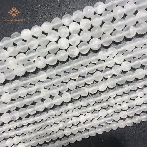 Natural White Calcite Selenite Luster Loose Round Stone Beads For Jewelry Making DIY Bracelet 6 8 10MM 15" Accessories