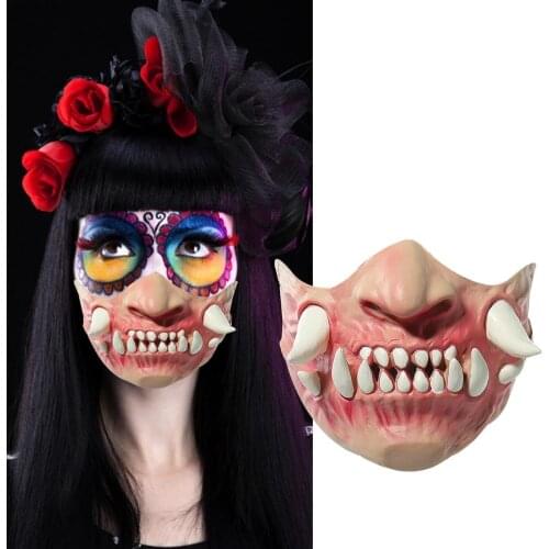 2021new Halloween Mask Latex Half Face Horror Tooth Mask Head Set Evil Sentimental Outdoor Toy For Adult Festival Party Headgear