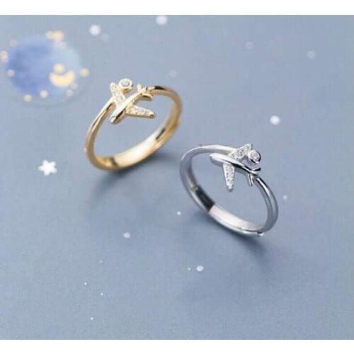 New Exquisite Zircon Airplane 925 Sterling Silver Jewelry Temperament Personality Sweet Double Layer Diamond Opening Rings TYB14