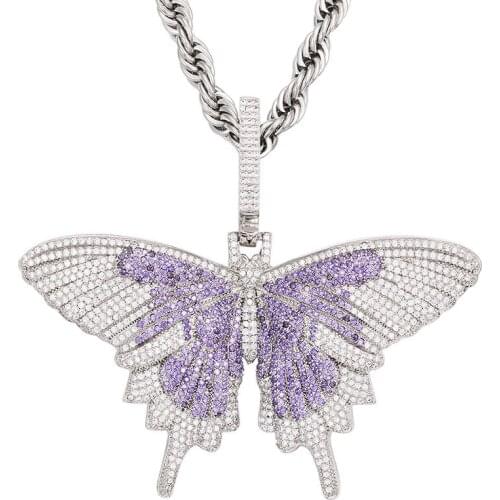 BOEYCJR Gold Color AAA Zircon Copper Butterfly Necklace&Pendant Fashion Jewelry HipHop Punk Necklace For Men or Women