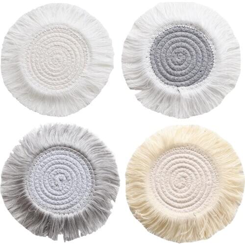 Cup Coaster Handwoven Cotton Rope Cup Pad Nordic Style Heat Insulated Coaster With Tassels For Home Office Table Decoration