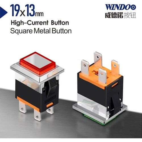 WINDOO led plastic metal push button 2NO 4pins square switch 250v 15A green red