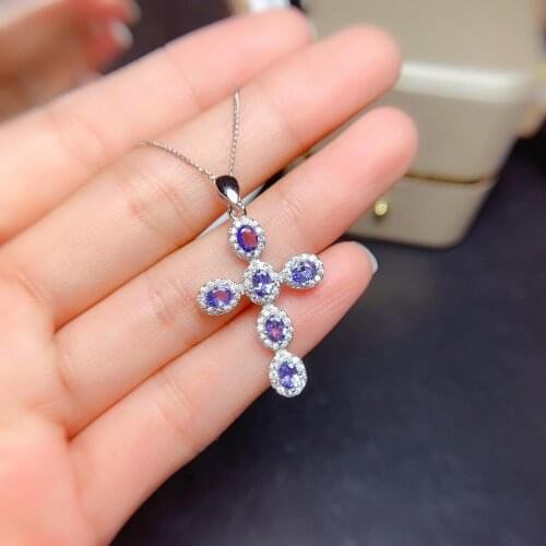 Shilovem 925 silver sterling real Natural Tanzanite PENDANTS fine Jewelry trendy plant new gift 3*4mm mz0304821agts