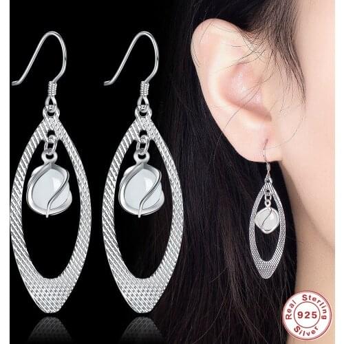SHQIYAYI 925 Sterling Silver Drop Earrings Natural Opal Stone Women Girls Korean Jewelry Dangle Earrings Accessories 38