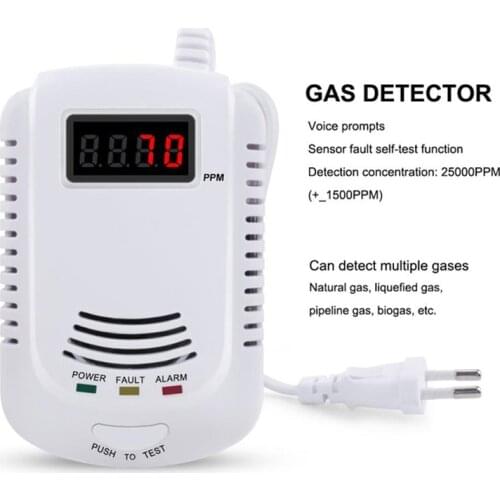 Alarma de fuga de gas de gas natural metano propano CO con pantalla LED, adecuada para el sistema de alarma enchufable doméstico