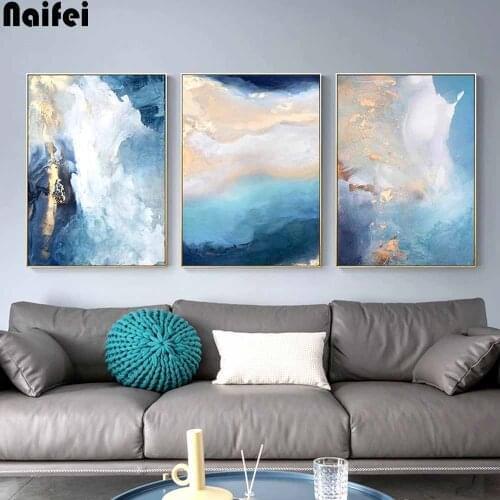 Modern Abstract Gold Foil River Blue Diamond Paintings For Living Room Bedroom 5d Diamond Embroidery Wall Poster Home Decor