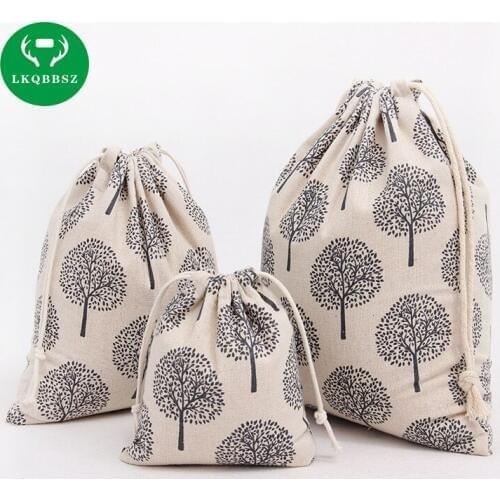 Drawstring Cotton Linen Clothes Storage Bag Gift Candy Jewelry Organizer Makeup Cosmetic Coins keys Bags 3Pcs/set