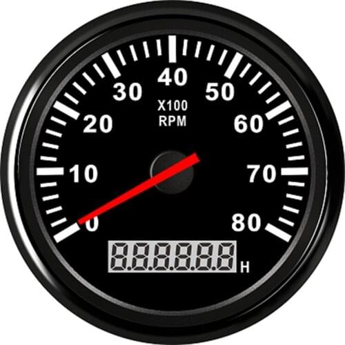 85mm Tachometer + Sensor Car Boat Tacho Marine Tacho Meter with LCD Hourmeter 8000 RPM Boat Tachometer 12V/24V Red Backlight