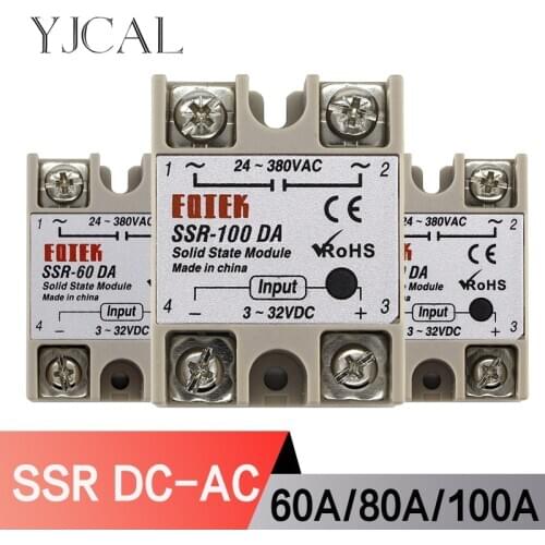 Solid State Relay Module 3-32V SSR-60DA SSR-80DA SSR-100DA 60A 80A 100A Input DC 24-380V AC Output High Quality