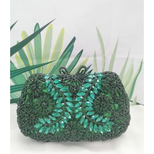 XIYUAN Elegant Women Rhinestone Green/Red/Rose gold Evening Clutch Bags Wedding Cocktail Party Bridal Crystal Purses Handbags