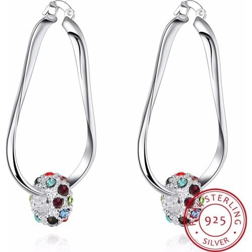 LEKANI Hot Sell 925 Sterling Silver Ball Hoop Earrings Multicolor AAA Zirconia Beads Earrings For Women Fine Jewelry