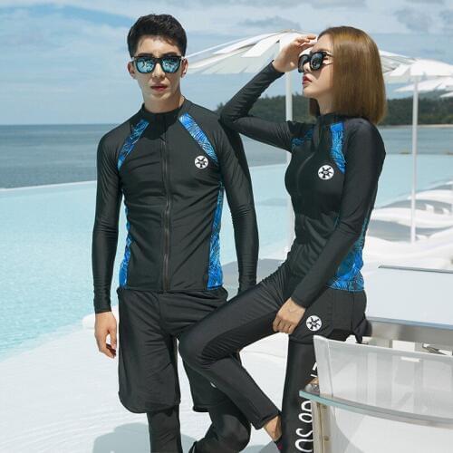 Swimsuit Women Bathing Suit 2019 Girls Korean Swimwear Couple Long Sleeve Split Men Surfing Polyester Letter Rash Guard Women