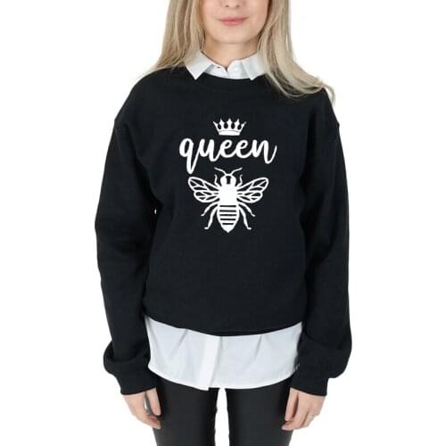 Queen Bee Pure Cotton Sweatshirt Cute 90s Bee Lover Gift Pullovers Funny Women Long Sleeve Graphic Honey Bee Sweatshirts Outfits