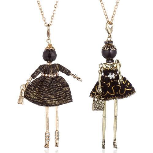 HOCOLE Handmade Cute Doll Necklaces Women Fashion Alloy Crystal Long Chian Girls Kids Pendant Necklace Statement Brand Jewelry