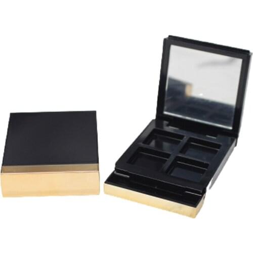 10pcs Eyeshadow Dish Black Eyeshadow Palette Cosmetic Powder Compact Blusher Case 4 Grids Eye Makeup Storage Box With Mirror