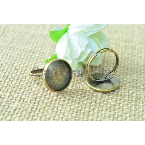 100pcs adjustable brass ring blanks antique bronze plated for DIY Supplies with 16mm pads stylish fligree ring