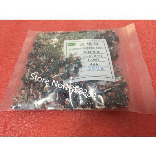 1000pcs/lot 3*6*2.5mm red SMD push button switch microswitch Tact Switch 3X6X2.5H