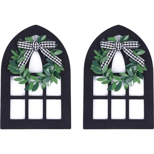 2Pcs Wooden Decorative Ornaments Tiered Tray Rustic Farmhouse Decor Cathedral Arch Window Shelf Photo Prop Ornaments
