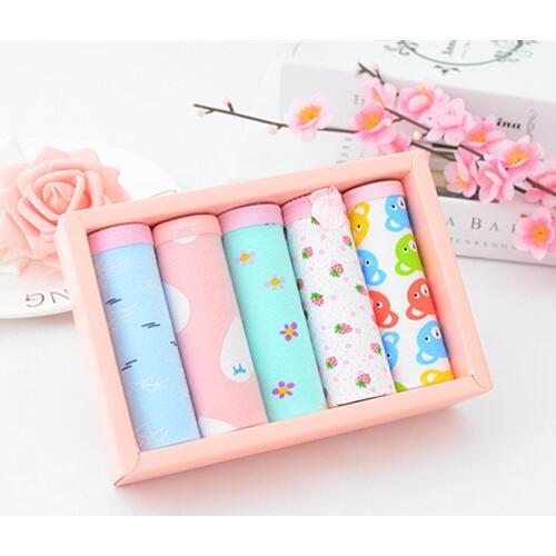 5PCS/lot Girl Panties Cotton Brief Cartoon Underwear Mid-waist Lace Panties Young Girls Underpants Students Lovely Underwear