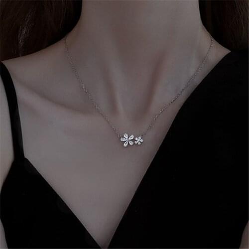 925 Sterling Silver Flower Charm Necklace Stud Earrings For Women Girls Jewelry Set Pendientes eh1348