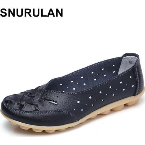 SNURULAN Ladies Shoes Size 43 Ballet Flats Genuine Leather Shoes Comforable Grandmother Shoes Woman Slip On Flat Woman ShoesE197