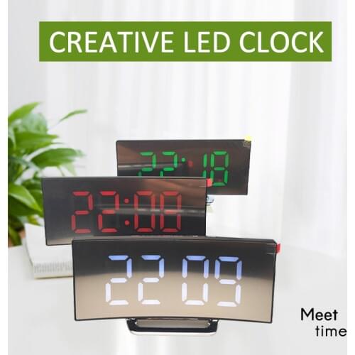 Digital Alarm Clock Curved LED Screen Alarm Clocks Desk Table Clock for Kids Bedroom Temperature Snooze Function Home Decor