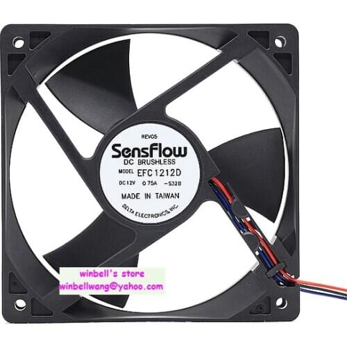 Dul ball bearings brushless fan EFC1212D 12cm servo fan 12V 0.75A large air flow, 3wires