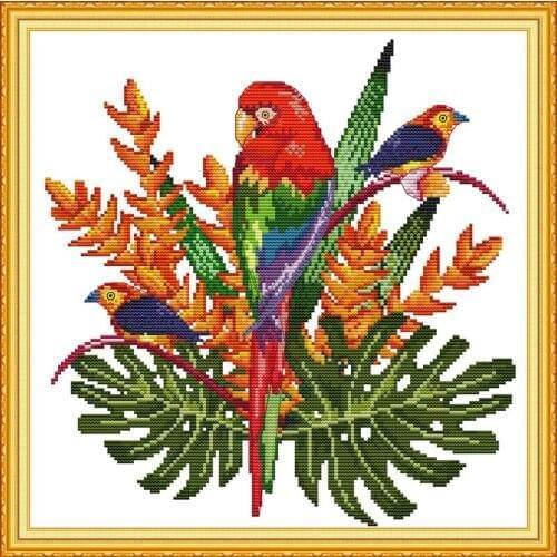 Everlasting Love Parrot 4 Chinese Cross Stitch Kits Ecological Cotton Clear Stamped Printed 11CT 14CT DIY Christmas Decoration
