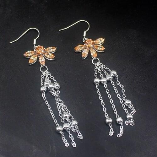 Gemstonefactory Big Promotion Single Unique 925 Silver Elegant Brown Morganite Women Ladies Gift Dangle Drop Earrings 20213701