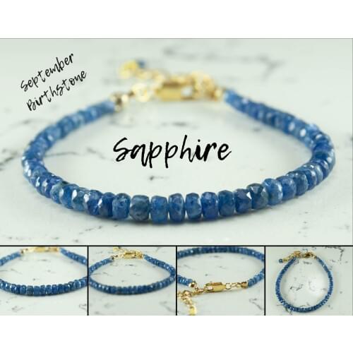 Blue Sapphire Bracelet, 14K Gold Filled Jewelry for Women, September Birthstone Gemstone bead, hand Made in TURKEY