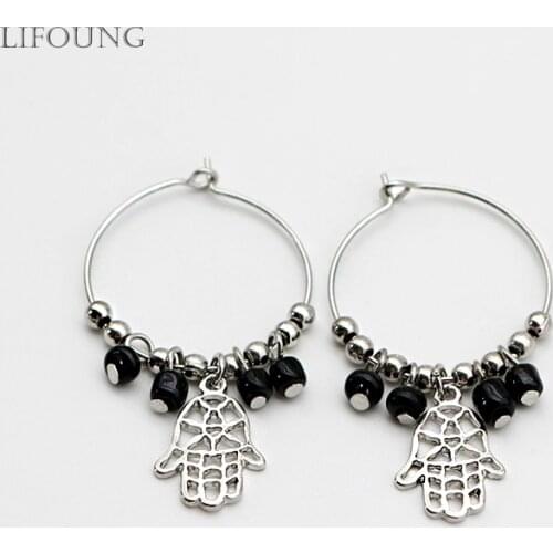 Hamsa Hand Earrings Rhodium Black Seed Beads Copper Circle Zinc Ear Ring Hoops For Women Trendy New Styles Girls Gift 2021110