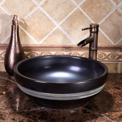 Black color Artistic Wash Basin Ceramic Round Coutertop Bathroom basin Sink bowl round sinks