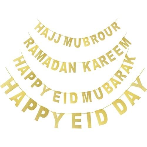 Eid Mubarak Banner, Giltter Eid Festival Bunting, Happy Eid Day, Damadan Kareen, Hajj Mubrour Banner, Ramadan And Eid Decoration