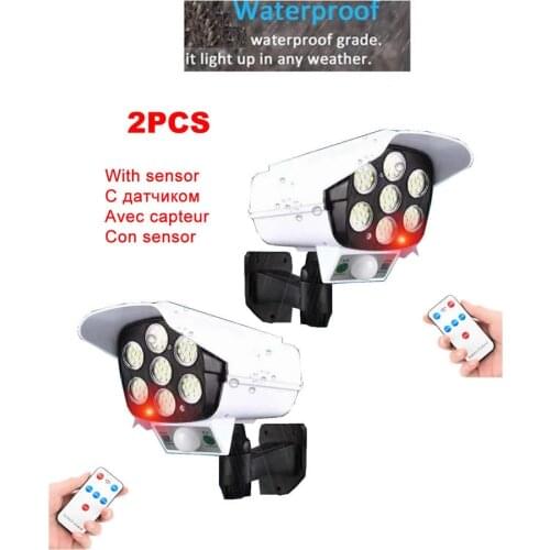 2pcs remote Solar motion sensor lamp Power Bullet Dummy/ Fake Security Simulation Monitor LED Blinking Light,OutdoorPowered Came