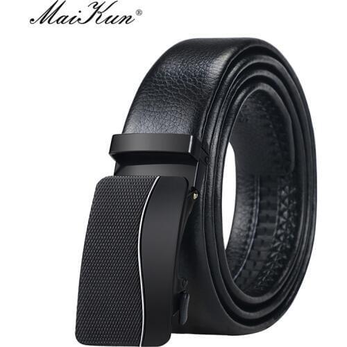 Maikun Belts for Men Automatic Metal Geometric Pattern Buckle Male Belt Luxury Designer Brand Leather Belts
